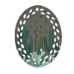 Cactus Plant Green Nature Cacti Oval Filigree Ornament (two Sides)