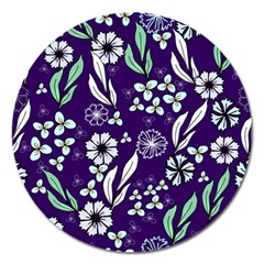 Floral Blue Pattern  Magnet 5  (round) by MintanArt