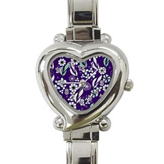 Floral Blue Pattern  Heart Italian Charm Watch by MintanArt