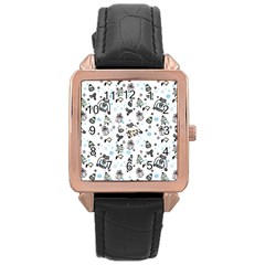 Winter story patern Rose Gold Leather Watch 