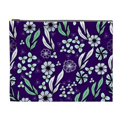 Floral Blue Pattern  Cosmetic Bag (xl) by MintanArt
