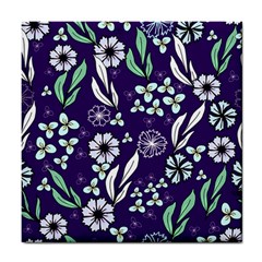Floral Blue Pattern  Tile Coaster by MintanArt