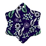 Floral blue pattern  Snowflake Ornament (Two Sides) Back