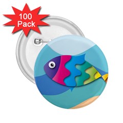 Illustrations Fish Sea Summer Colorful Rainbow 2 25  Buttons (100 Pack)  by HermanTelo