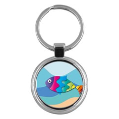 Illustrations Fish Sea Summer Colorful Rainbow Key Chain (round) by HermanTelo