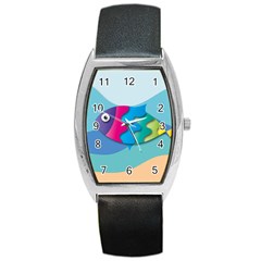 Illustrations Fish Sea Summer Colorful Rainbow Barrel Style Metal Watch by HermanTelo