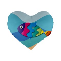 Illustrations Fish Sea Summer Colorful Rainbow Standard 16  Premium Heart Shape Cushions by HermanTelo