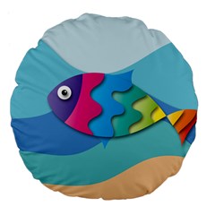 Illustrations Fish Sea Summer Colorful Rainbow Large 18  Premium Flano Round Cushions