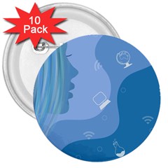 Online Woman Beauty Blue 3  Buttons (10 Pack)  by Mariart