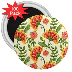 Orange Flowers 3  Magnets (100 pack)
