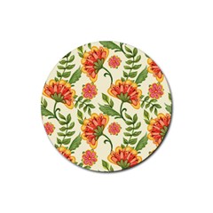 Orange Flowers Rubber Round Coaster (4 pack) 