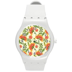 Orange Flowers Round Plastic Sport Watch (M)