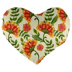 Orange Flowers Large 19  Premium Heart Shape Cushions