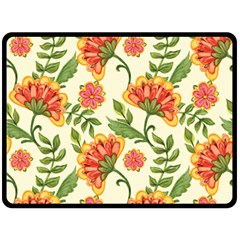 Orange Flowers Double Sided Fleece Blanket (Large) 