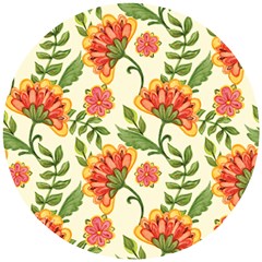 Orange Flowers Wooden Puzzle Round