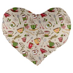 Green Tea Love Large 19  Premium Heart Shape Cushions by designsbymallika