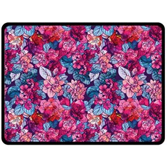 Pink Blue Flowers Fleece Blanket (large)  by designsbymallika