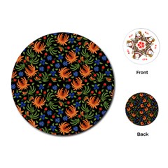Orange Flowers Pattern Playing Cards Single Design (round) by designsbymallika
