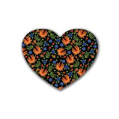 Orange Flowers Pattern Rubber Coaster (heart) 