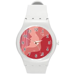 Online Woman Beauty Pink Round Plastic Sport Watch (m)