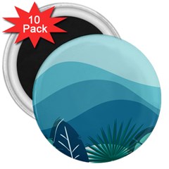 Illustration Of Palm Leaves Waves Mountain Hills 3  Magnets (10 Pack)  by HermanTelo