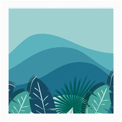 Illustration Of Palm Leaves Waves Mountain Hills Medium Glasses Cloth (2 Sides) by HermanTelo