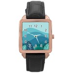 Illustration Of Palm Leaves Waves Mountain Hills Rose Gold Leather Watch  Front