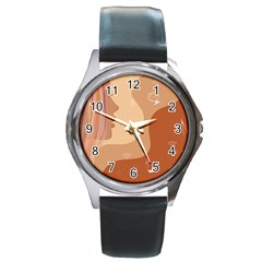 Online Woman Beauty Brown Round Metal Watch by Mariart