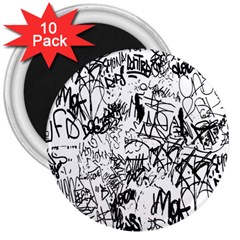 Black And White Graffiti Abstract Collage 3  Magnets (10 Pack)  by dflcprintsclothing