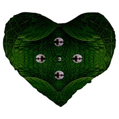 One Island In A Safe Environment Of Eternity Green Large 19  Premium Heart Shape Cushions by pepitasart