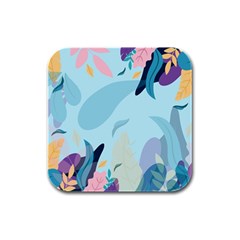 Nature Leaves Plant Background Rubber Square Coaster (4 Pack) 
