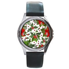 Christmas Berries Round Metal Watch by goljakoff