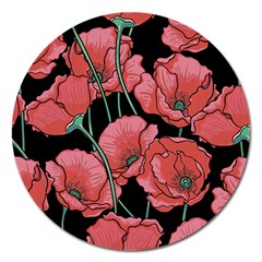 Red Flowers Magnet 5  (round) by goljakoff