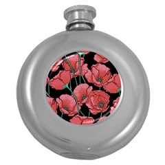 Red Flowers Round Hip Flask (5 Oz) by goljakoff