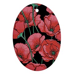 Red Flowers Oval Ornament (two Sides) by goljakoff