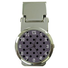 Large Black Polka Dots On Dark Smoke Grey - Money Clip Watches