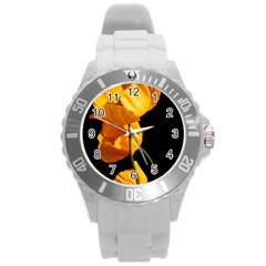 Yellow Poppies Round Plastic Sport Watch (l) by Audy