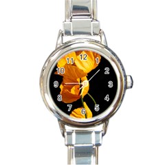 Yellow Poppies Round Italian Charm Watch by Audy