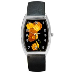 Yellow Poppies Barrel Style Metal Watch by Audy