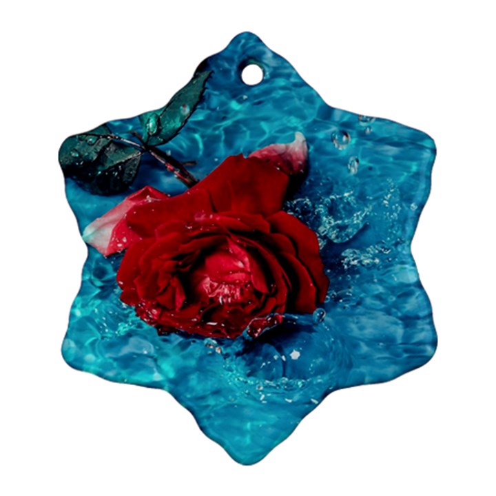 Red Roses In Water Snowflake Ornament (Two Sides)