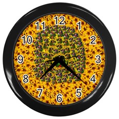 Lizards In Love In The Land Of Flowers Wall Clock (black)