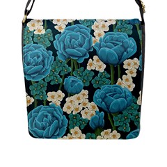 Blue Roses Flap Closure Messenger Bag (l) by goljakoff