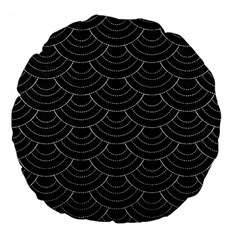 Black Sashiko Ornament Large 18  Premium Flano Round Cushions by goljakoff