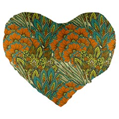 Orange Flowers Large 19  Premium Heart Shape Cushions by goljakoff