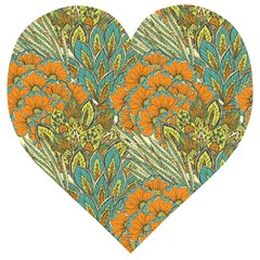 Orange Flowers Wooden Puzzle Heart by goljakoff