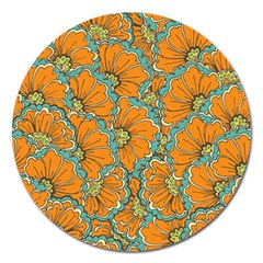 Orange Flowers Magnet 5  (round) by goljakoff