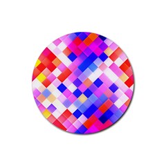 Squares Pattern Geometric Seamless Rubber Round Coaster (4 Pack) 