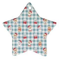 Checks Pattern With Christmas Animals Star Ornament (two Sides) by designsbymallika