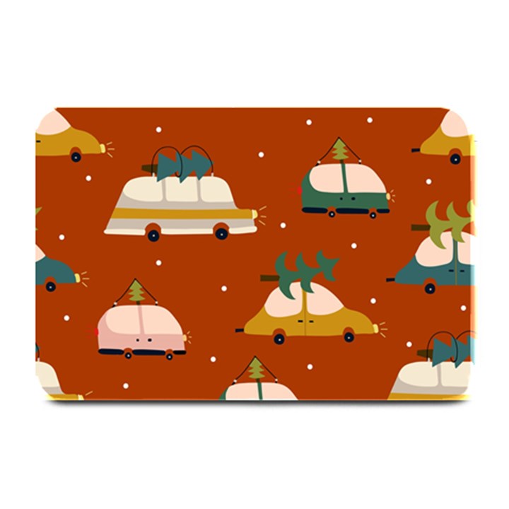 Cute Merry Christmas And Happy New Seamless Pattern With Cars Carrying Christmas Trees Plate Mats