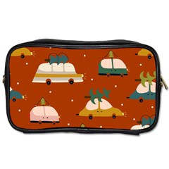 Cute Merry Christmas And Happy New Seamless Pattern With Cars Carrying Christmas Trees Toiletries Bag (one Side) by EvgeniiaBychkova